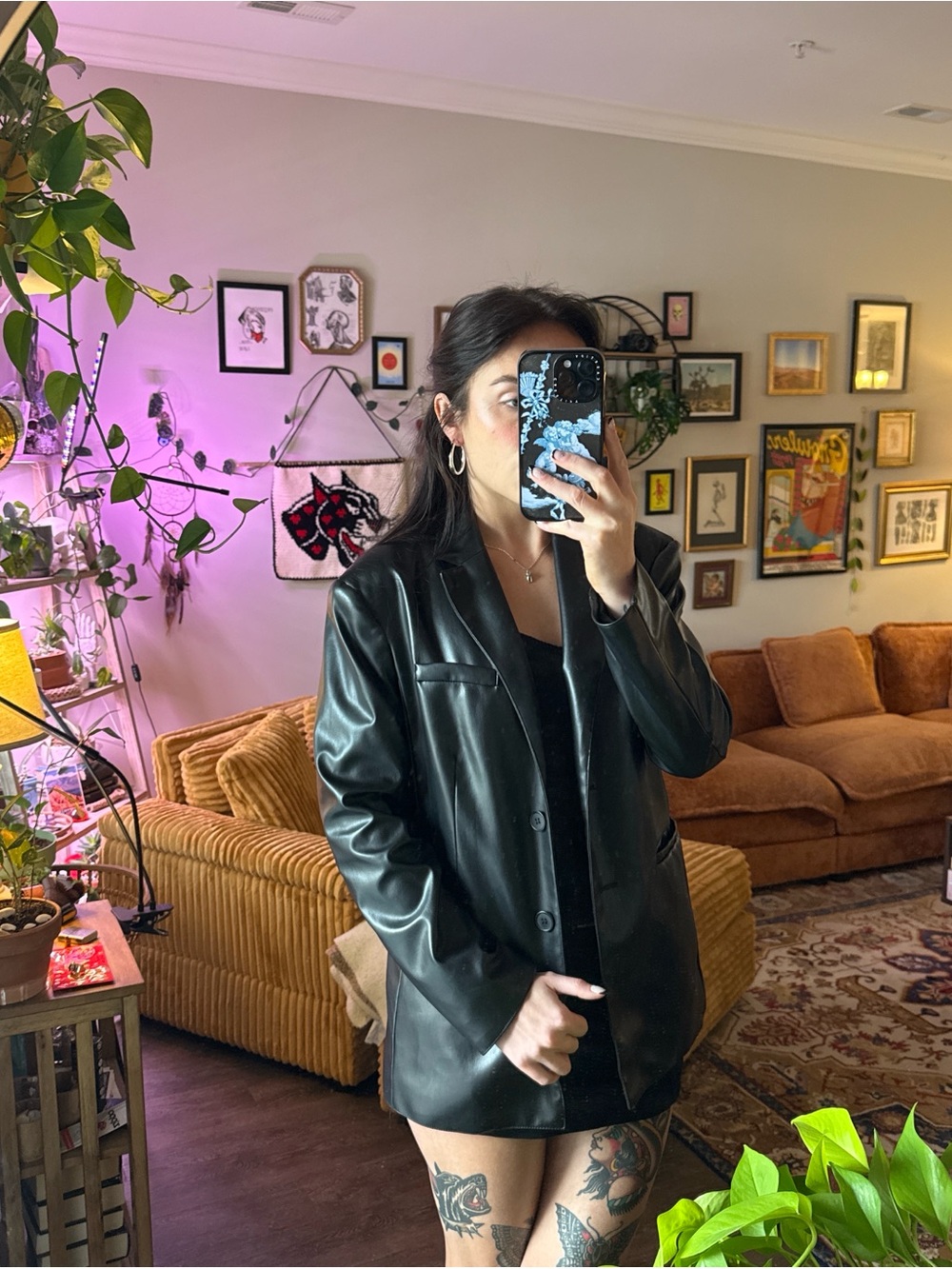H&M Black Faux Leather Blazer Jacket